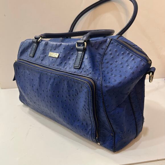 Kate Spade New York Blue Ostrich Embossed Leather Zip Shoulder Bag - Picture 2 of 8
